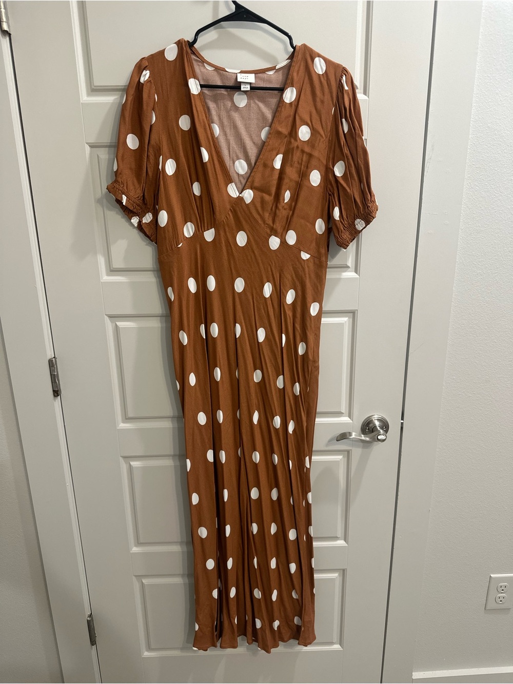 a new day Rust Brown Polka Dot V-Neck Maxi Dress